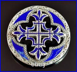 Antique Scottish silver Celtic Cross brooch, blue enamel and sterling silver, Vi