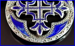 Antique Scottish silver Celtic Cross brooch, blue enamel and sterling silver, Vi