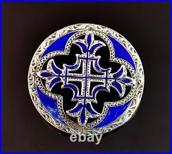 Antique Scottish silver Celtic Cross brooch, blue enamel and sterling silver, Vi