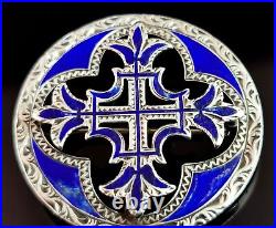 Antique Scottish silver Celtic Cross brooch, blue enamel and sterling silver, Vi