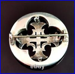 Antique Scottish silver Celtic Cross brooch, blue enamel and sterling silver, Vi