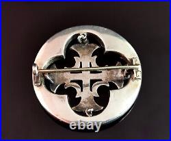 Antique Scottish silver Celtic Cross brooch, blue enamel and sterling silver, Vi