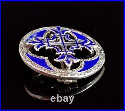 Antique Scottish silver Celtic Cross brooch, blue enamel and sterling silver, Vi