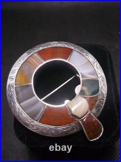 Antique Scottish silver and agate brooch