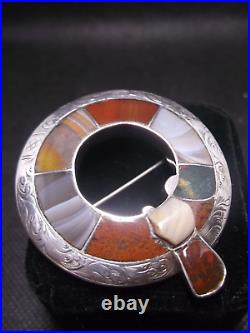 Antique Scottish silver and agate brooch