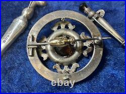 Antique Set Scottish Sterling Silver Bloodstone Citrine Kilt Pin Brooch Pendant