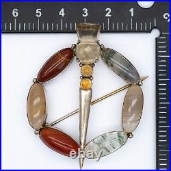 Antique Silver Agate Thistle Annular Plaid Brooch