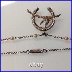 Antique Silver Scottish Heather & Lucky Horseshoe Pendant Necklace Seed Pearls