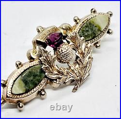 Antique Silver/Scottish Iona Marble Brooch and Paste Thistle Pebble Brooch/Pin