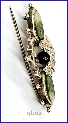 Antique Silver/Scottish Iona Marble Brooch and Paste Thistle Pebble Brooch/Pin