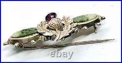 Antique Silver/Scottish Iona Marble Brooch and Paste Thistle Pebble Brooch/Pin