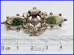 Antique Silver/Scottish Iona Marble Brooch and Paste Thistle Pebble Brooch/Pin