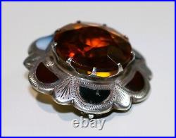 Antique Sterling SCOTTISH Agate Cairngorm Citrine Brooch Pin Kilt Sash Brooch