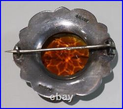 Antique Sterling SCOTTISH Agate Cairngorm Citrine Brooch Pin Kilt Sash Brooch