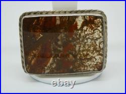 Antique Sterling Silver 925 Scottish Dendritic Moss Agate Large Pin Brooch