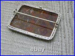 Antique Sterling Silver 925 Scottish Dendritic Moss Agate Large Pin Brooch