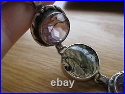 Antique Sterling Silver 925 Scottish Moss Agate Faceted Gemstone Bracele 7.5