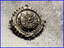 Antique Sterling Silver Brooch Scottish Mourning Round Star Design 2.67g