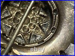 Antique Sterling Silver Brooch Scottish Mourning Round Star Design 2.67g