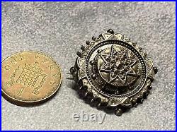 Antique Sterling Silver Brooch Scottish Mourning Round Star Design 2.67g