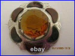 Antique, Sterling Silver Brooch Scottish, Multi Agates+ Citrine, 4 CM