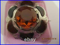 Antique, Sterling Silver Brooch Scottish, Multi Agates+ Citrine, 4 CM