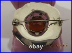 Antique, Sterling Silver Brooch Scottish, Multi Agates+ Citrine, 4 CM