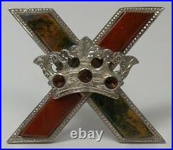 Antique Sterling Silver & Hardstone Scottish Saltire Brooch/Pin -1 7/8 x 1 5/8