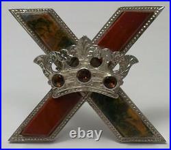 Antique Sterling Silver & Hardstone Scottish Saltire Brooch/Pin -1 7/8 x 1 5/8