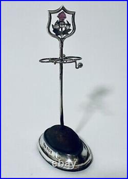 Antique Sterling Silver Hat Pin Cushion Stand / Ring Tree Scottish Thistle 1908