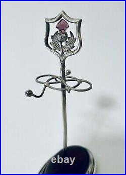 Antique Sterling Silver Hat Pin Cushion Stand / Ring Tree Scottish Thistle 1908