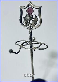 Antique Sterling Silver Hat Pin Cushion Stand / Ring Tree Scottish Thistle 1908