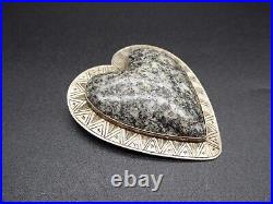 Antique Sterling Silver Scottish Agate Granite Heart Pendant Brooch