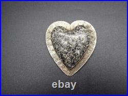 Antique Sterling Silver Scottish Agate Granite Heart Pendant Brooch