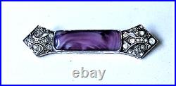 Antique Sterling Silver Scottish Agate & Paste Victorian Edwardian Pin Brooch