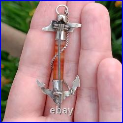 Antique Sterling Silver Scottish Banded Agate Anchor Brooch/Pendant