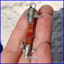 Antique Sterling Silver Scottish Banded Agate Anchor Brooch/Pendant