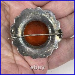 Antique Sterling Silver Scottish Brooch Agate, Faceted Faux Citrine Vtg Sash Pin