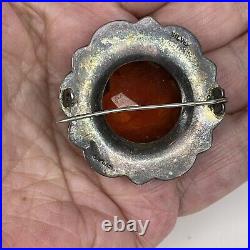 Antique Sterling Silver Scottish Brooch Agate, Faceted Faux Citrine Vtg Sash Pin