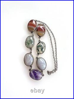 Antique Sterling Silver Scottish Specimen Agate & Amethyst Riviere Necklace 16