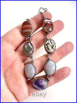 Antique Sterling Silver Scottish Specimen Agate & Amethyst Riviere Necklace 16