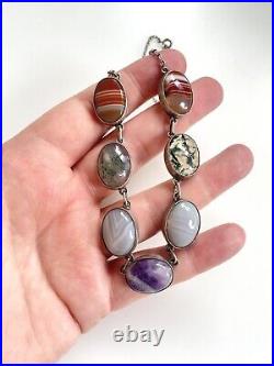 Antique Sterling Silver Scottish Specimen Agate & Amethyst Riviere Necklace 16