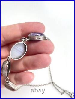 Antique Sterling Silver Scottish Specimen Agate & Amethyst Riviere Necklace 16