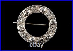 Antique Sterling Silver Victorian Scottish Celtic AU/NZ Circle Pin Brooch 1.5