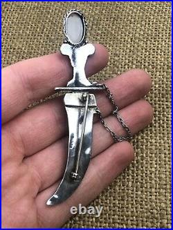 Antique Sterling Silver and Moonstone Dagger Sword Brooch 3.5