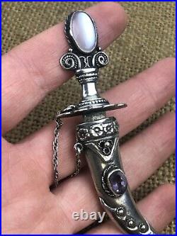 Antique Sterling Silver and Moonstone Dagger Sword Brooch 3.5