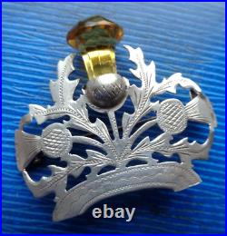 Antique Stg. Silver & Citrine Scottish THISTLE Brooch h/m 1906 Pearce & Thompson