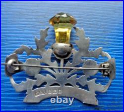 Antique Stg. Silver & Citrine Scottish THISTLE Brooch h/m 1906 Pearce & Thompson