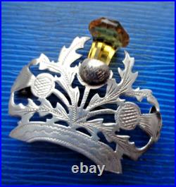 Antique Stg. Silver & Citrine Scottish THISTLE Brooch h/m 1906 Pearce & Thompson