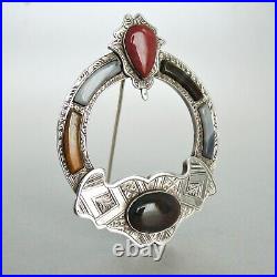 Antique VICTORIAN Sterling Silver SCOTTISH CELTIC AGATE HUNTERSTON Style BROOCH